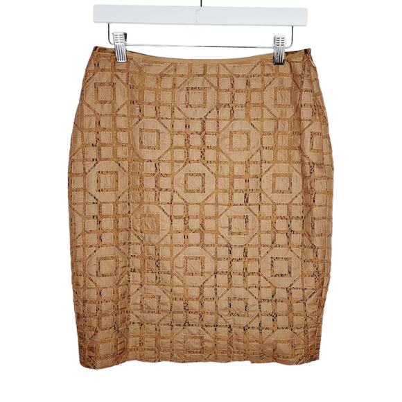 Etcetera by Carlisle Silk Blend Gold Crochet Pieced Pencil Skirt - Size 4 - Picture 1 of 4